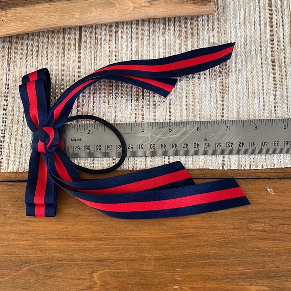 Hair bows!! Green/Red and Navy/Red with black elastics. 7” drop - Picture 3 of 5